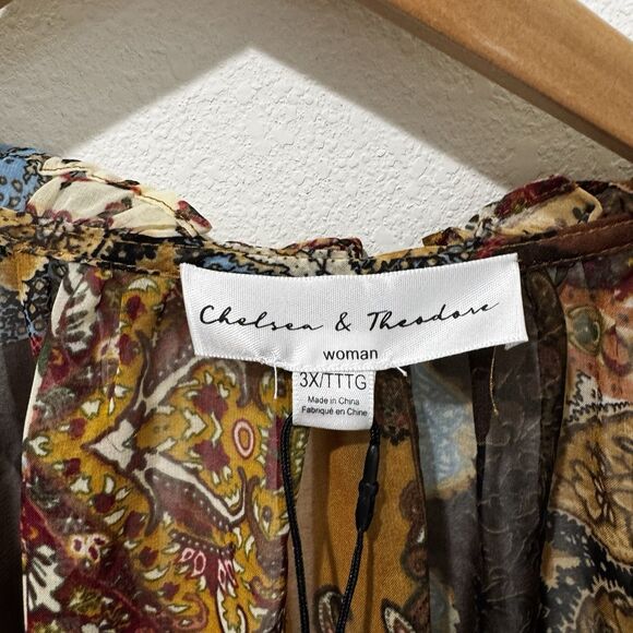 NWT Chelsea & Theodore Plus Size 3X Peasant Top Bandanna Paisley Boho print - Picture 5 of 14